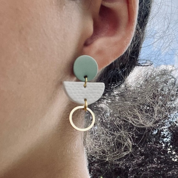 Jewelry - Polymer clay dangling earrings with gold circle.